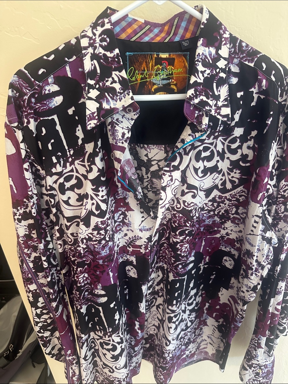 Robert Graham Black Purple White Graphic Button-Down Shirt